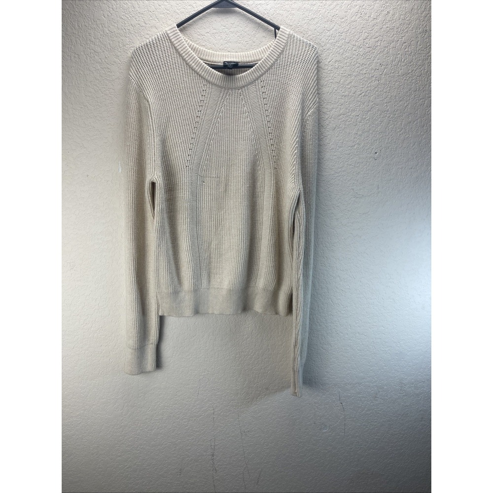 Bobeau Women's Large Cream Ribbed Knit Sweater Crew Neck Long Sleeve Size L